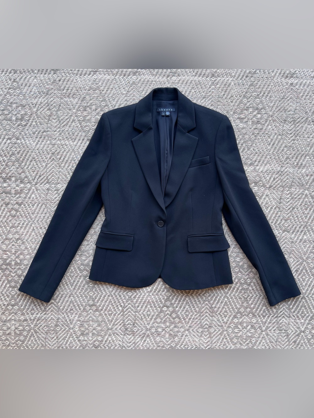 Theory Black Crepe Blazer Size 2 One Button Tailored Jacket Career Classic - Picture 1 of 7